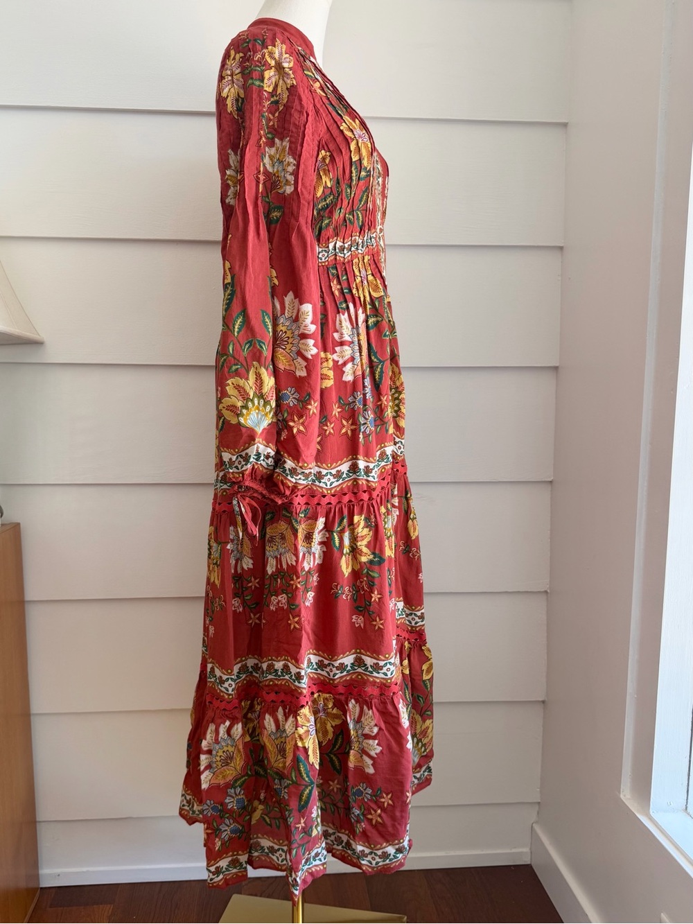 Farm Rio Red Garden Delight Long Sleeve Midi Dress size M runs small - Picture 9 of 13